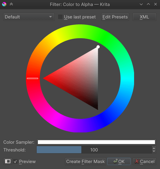 Color to alpha dialog box.