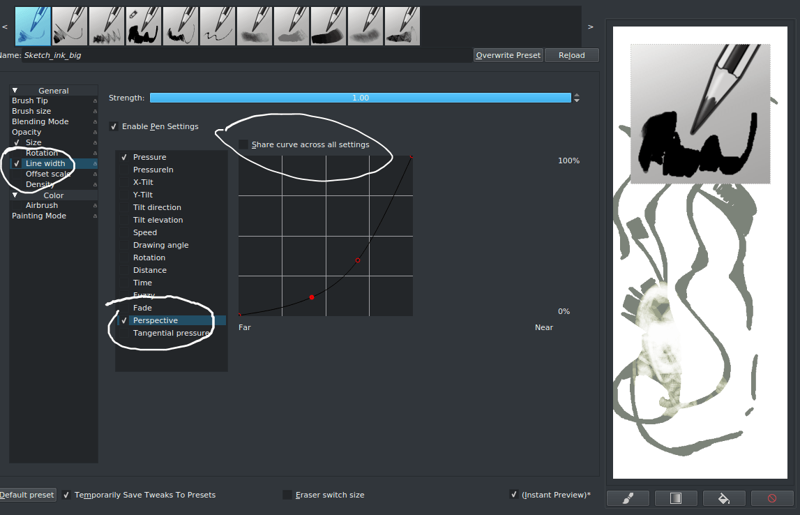 Select the perspective parameter in the brush settings.