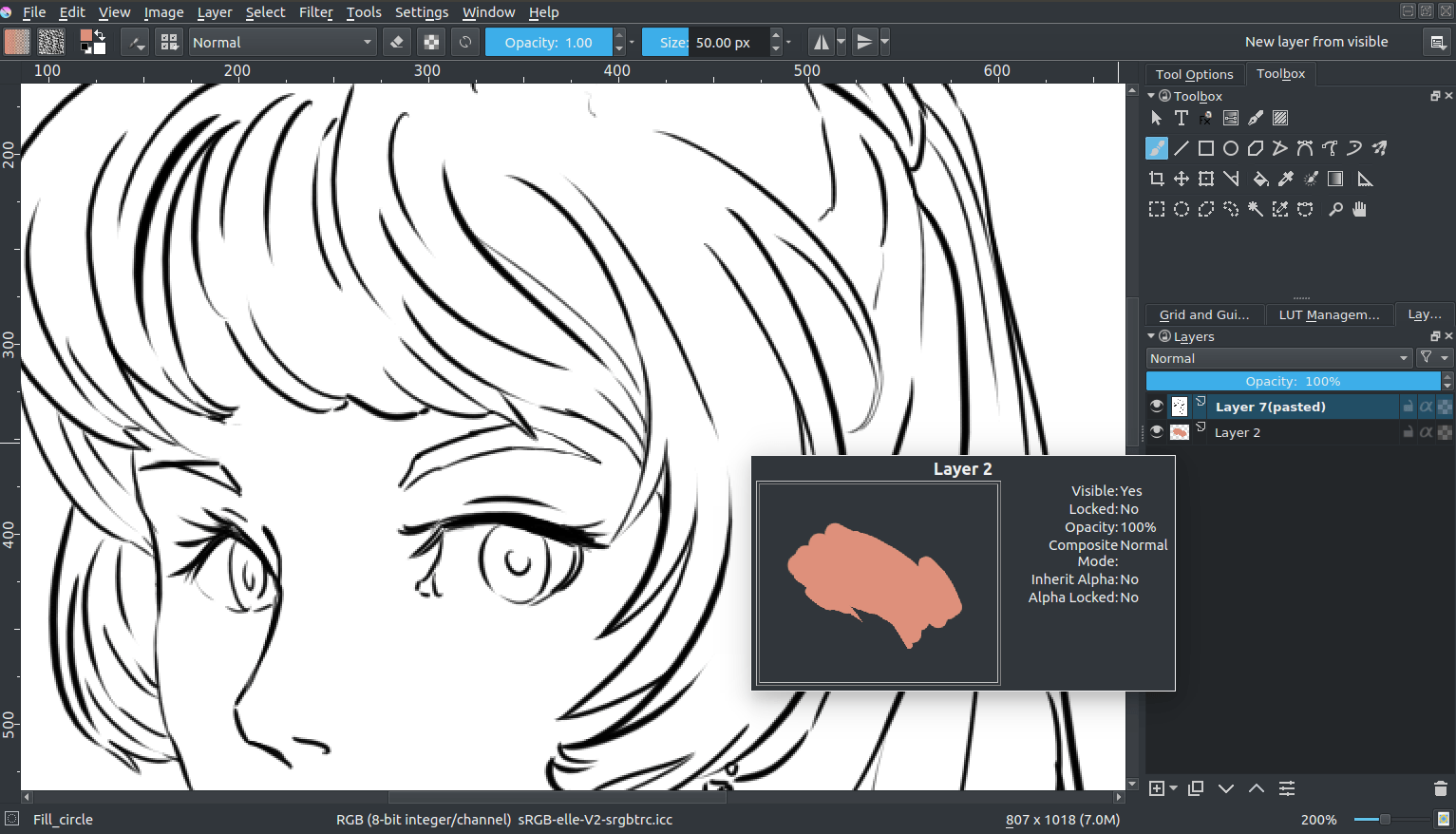 Layer structure for flatting in krita.
