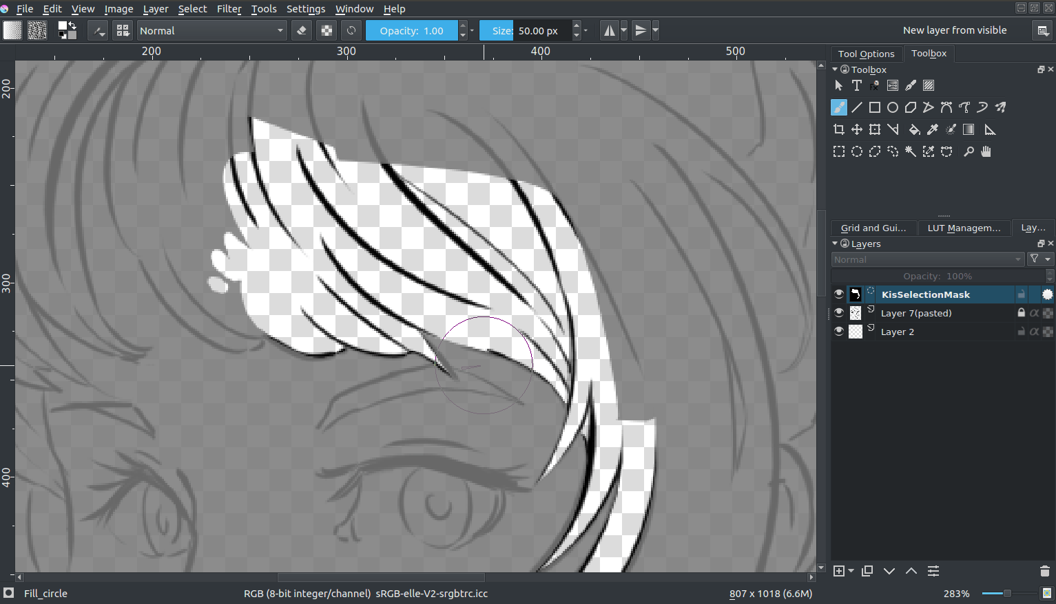 Selection mask in Krita.