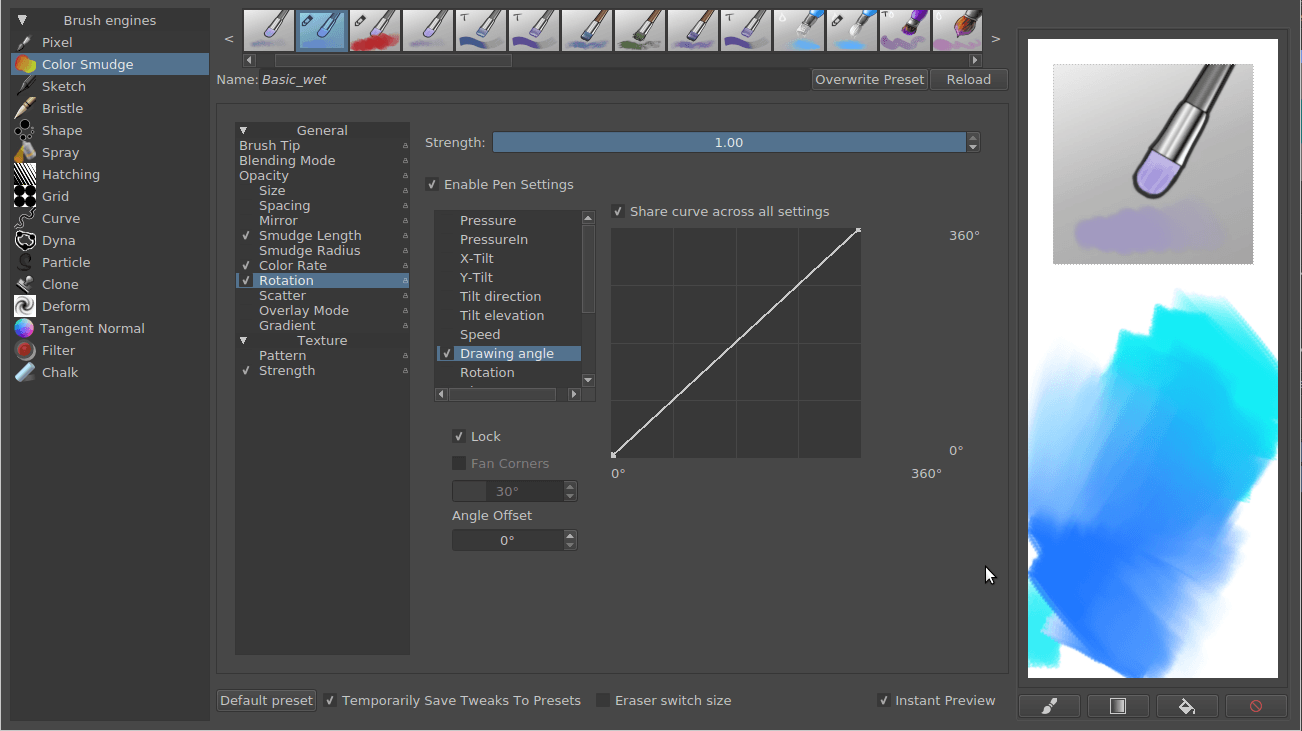 Brush rotation is enabled.