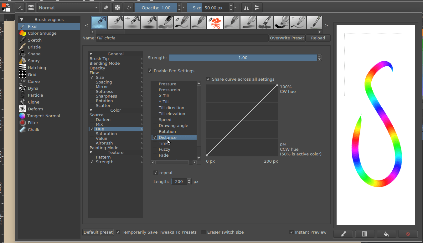 Select distance parameter for the hue.