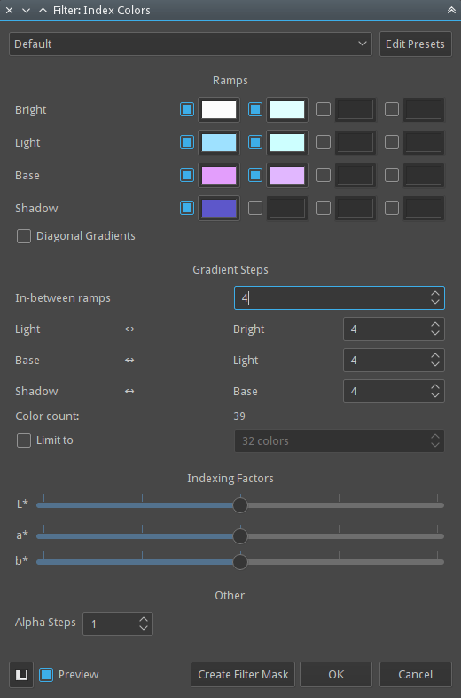 Index color filter dialog.