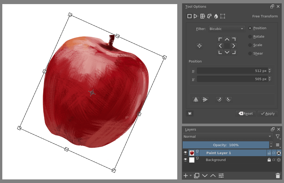 Krita's Fill tool: fill outlines and selections 