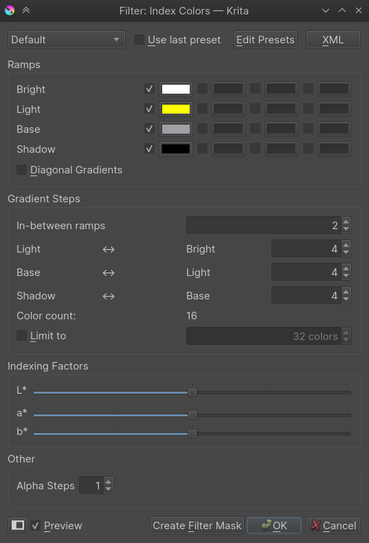 Index color filter dialog.