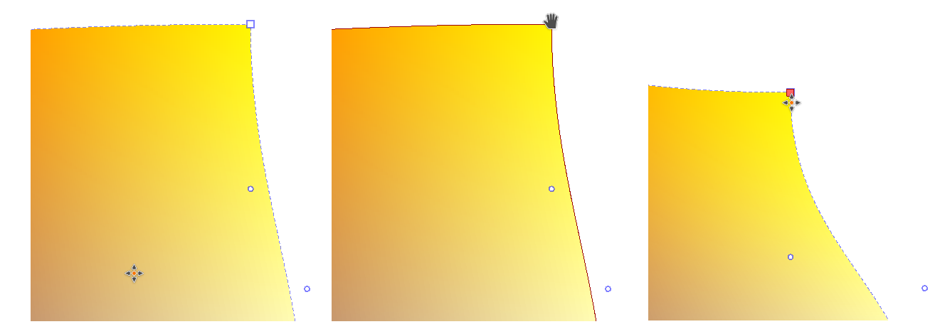 Da sinistra a destra: normale, angolo con cursore sopra, angolo spostato e selezionato.