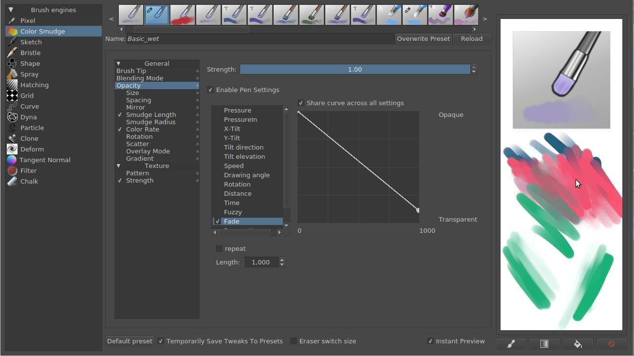 Remove pressure from opacity parameter and add fade.