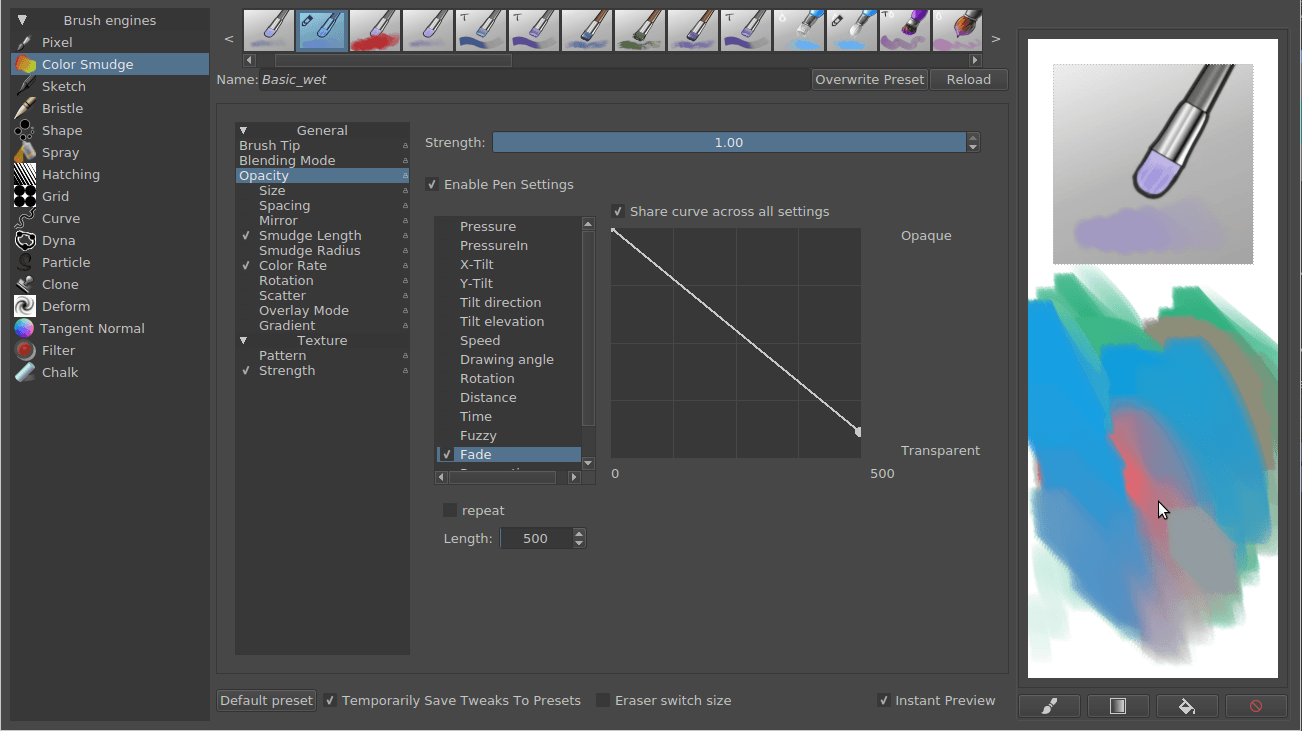 Opacity parameter in the brush setting.