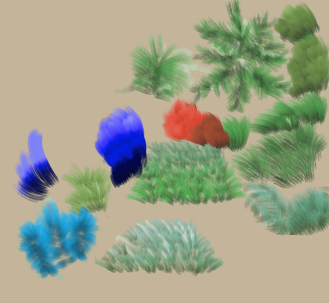 Using the fur brush to make grass and hair.
