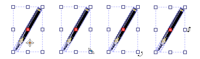 Esquerda para a direita: Colocação, Escala, Ângulo e Distorção.