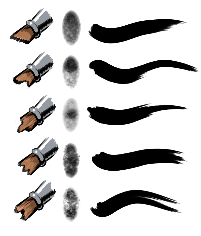 A collection of potential bristle brushes with a little image of the kind of brush that is being simulated.