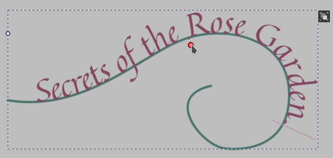The text "Secrets of the Rose Garden", following the curled path.